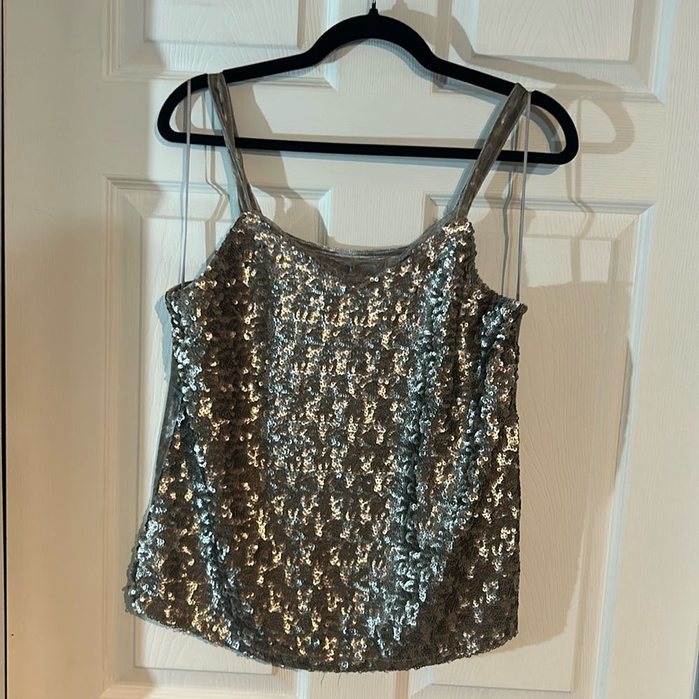 NWT ladies size large SEQUIN tank in feather grey by Cupio!